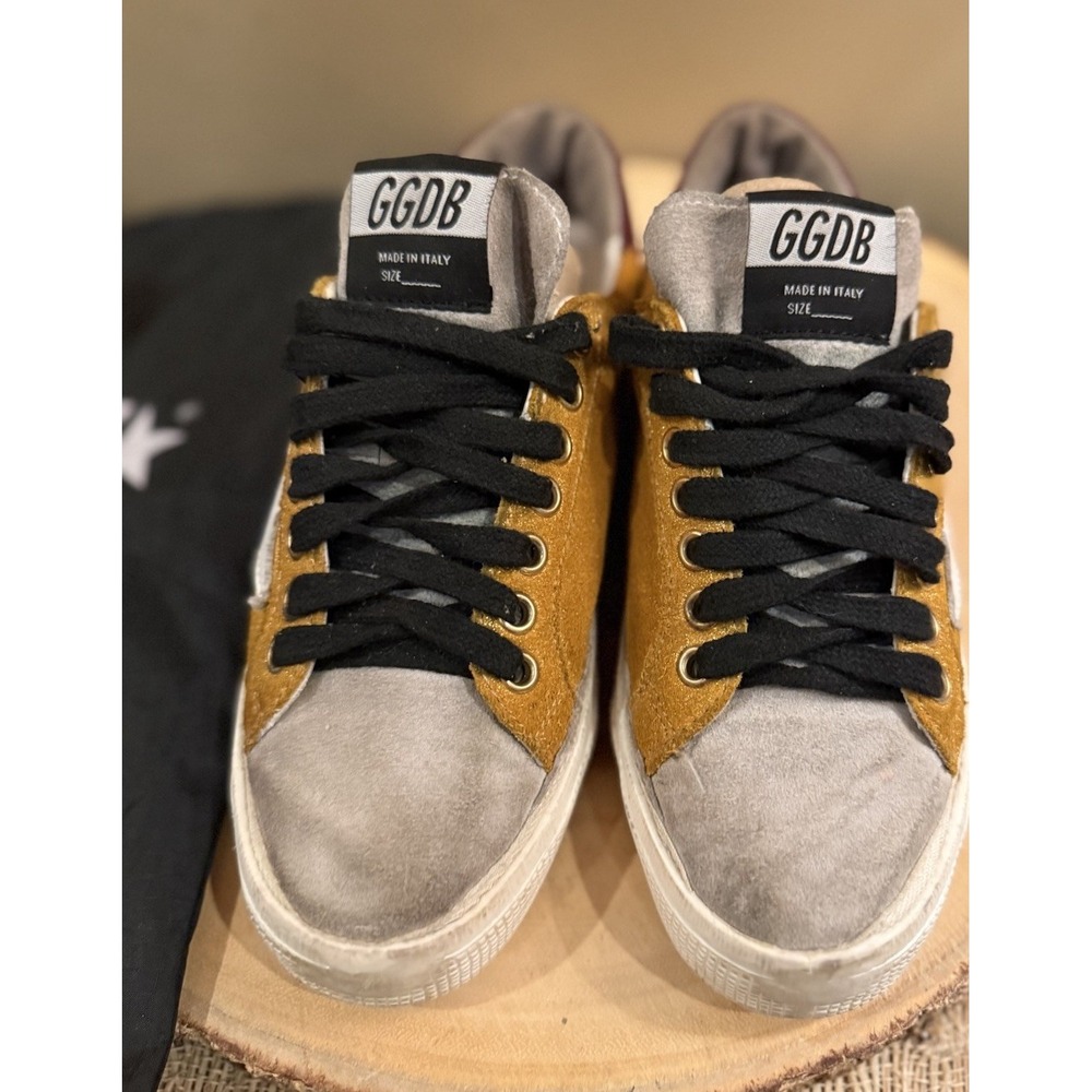 Golden‎ Goose Two-Tone May Shoes Women's 5 Mustard Suede  Sneakers & Zipper Case - Picture 7 of 16